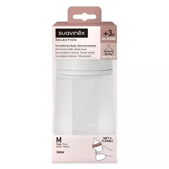 Suavinex Biberón Silicona con Tetina Fisiológica SX Pro Soft Blanco 240ml